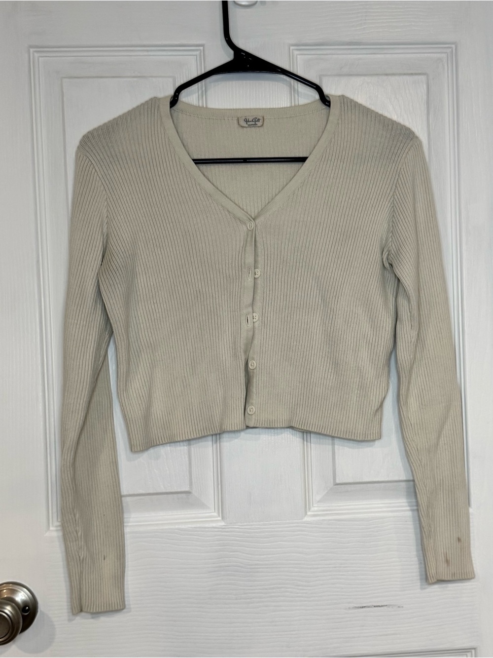 Brandy Melville Cream Ribbed Cropped Button Cardigan